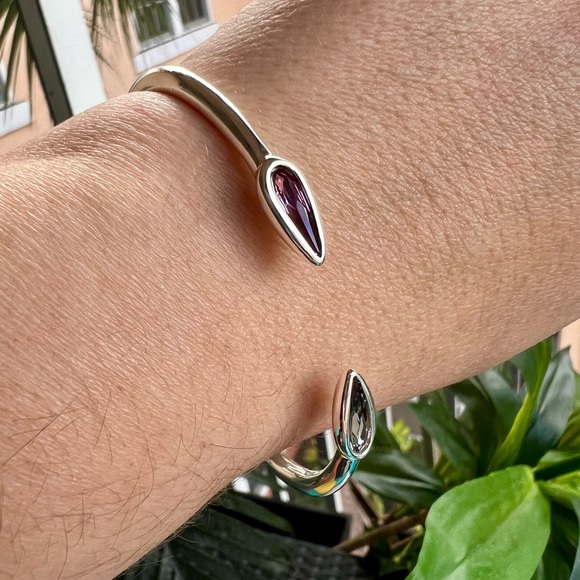 Elegant Cuff Bracelet with Pink and Gray Crystals - Picture 7 of 14